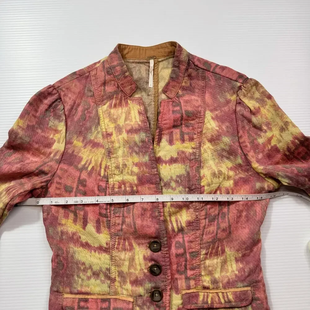 Free People Ikat Tribal Tie Dye Blazer Jacket Women’s 2 Cotton Boho Y2K Western - Picture 9 of 16